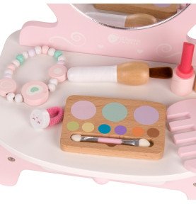 Medinis staliukas mergaitėms su veidrodžiu, tiesintuvu ir priedais