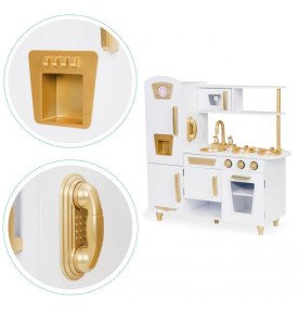 Didelė medinė vaikų virtuvė, balta / auksinė