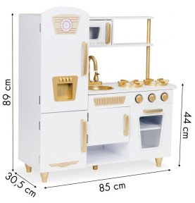 Didelė medinė vaikų virtuvė, balta / auksinė