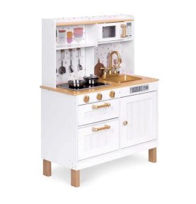 Medinė virtuvė su šviesos ir garso efektais, balta / auksinė