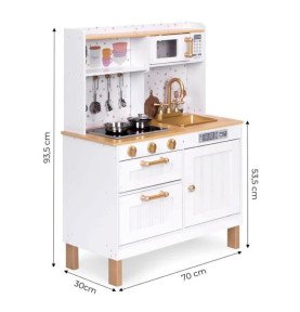 Medinė virtuvė su šviesos ir garso efektais, balta / auksinė