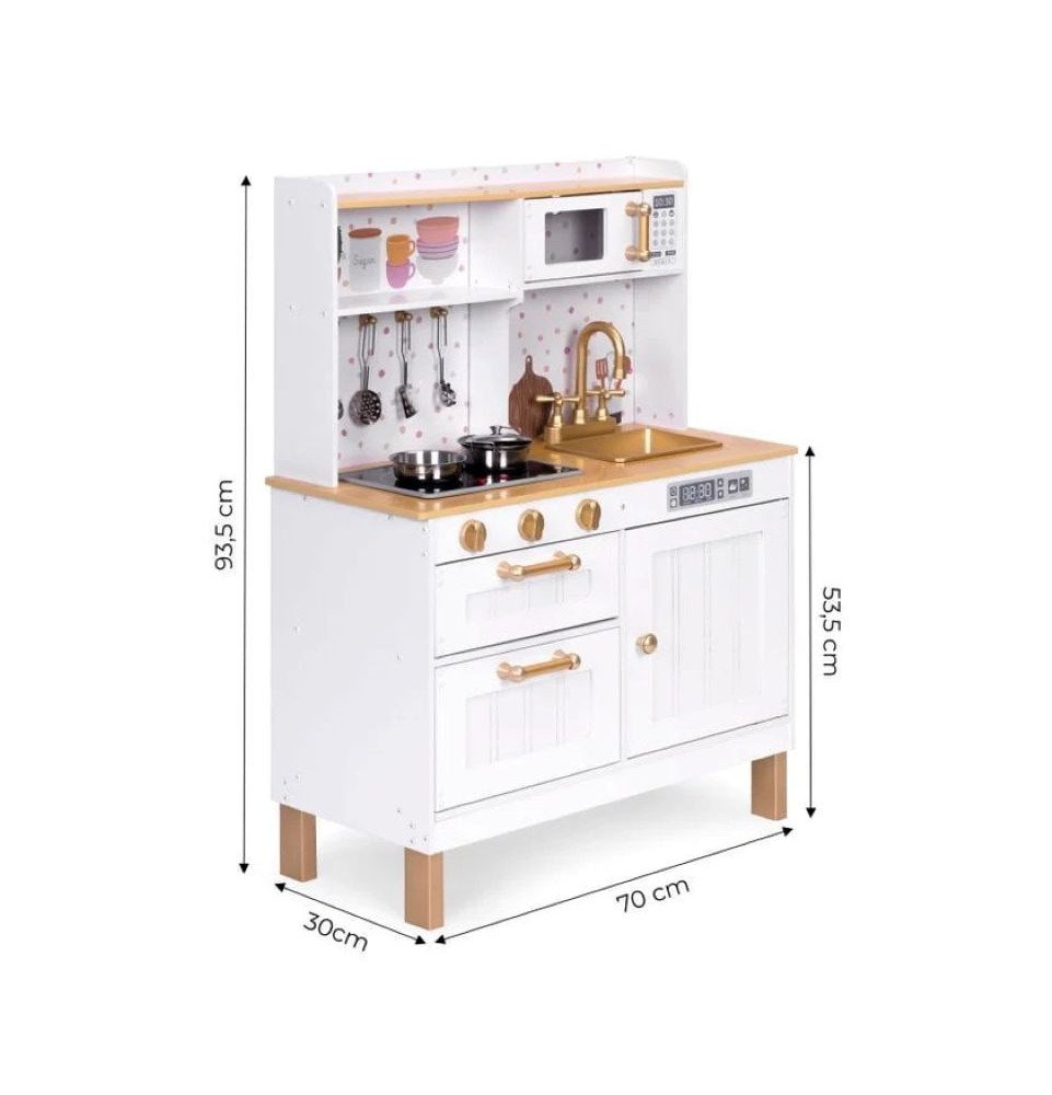 Medinė virtuvė su šviesos ir garso efektais, balta / auksinė