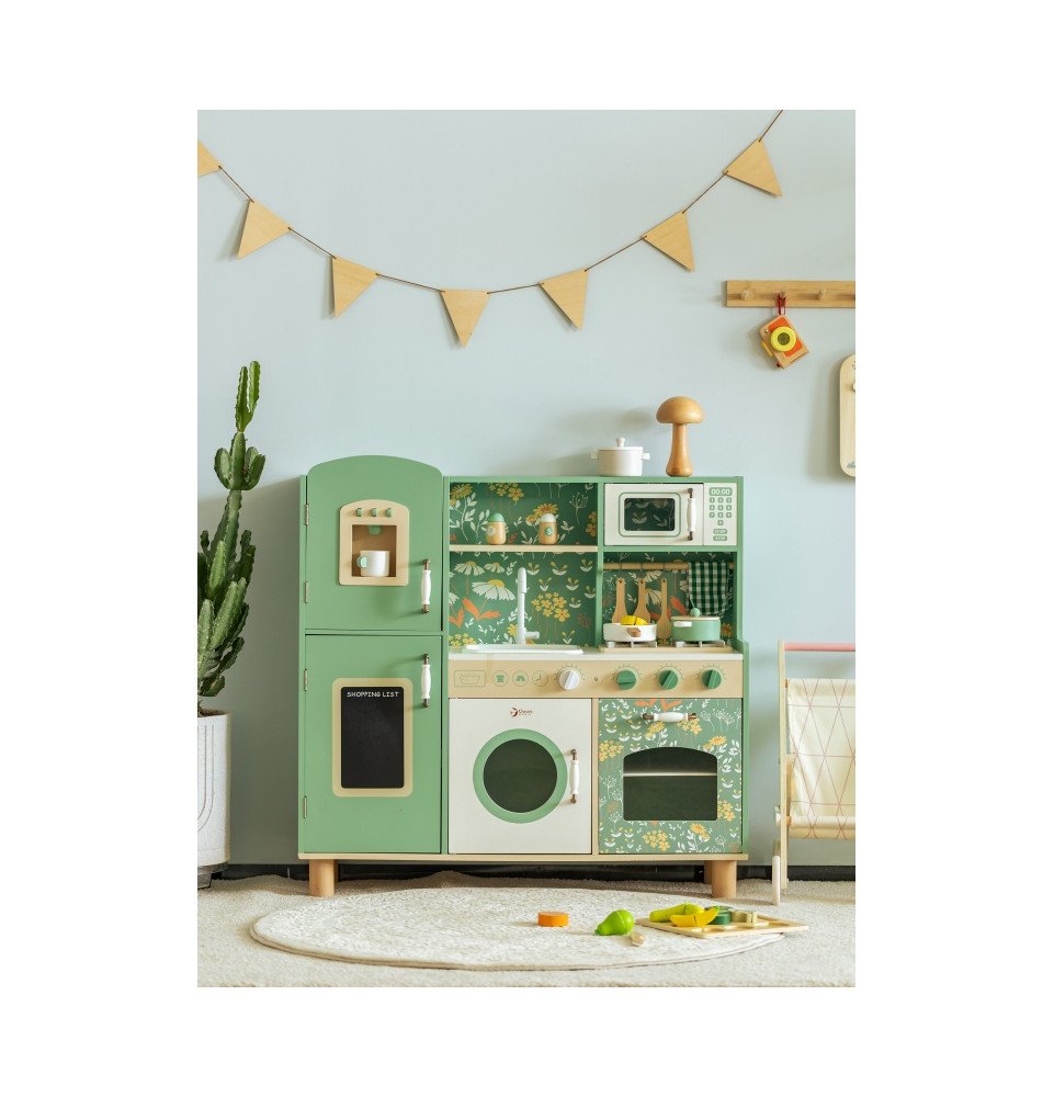 Medinė „Vintage“ stiliaus virtuvėlė, žalia