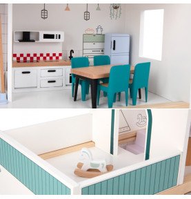 Medinis lėlių namelis su figūrėlėmis