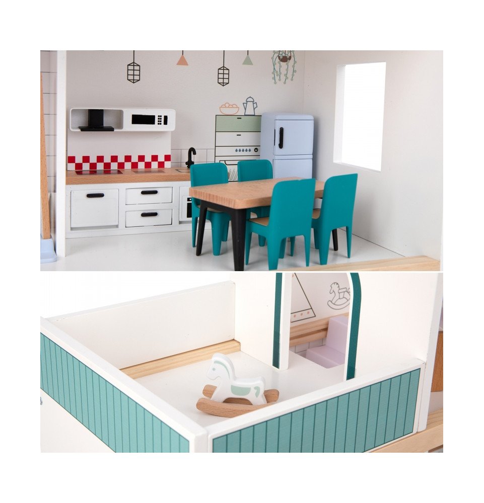 Medinis lėlių namelis su figūrėlėmis