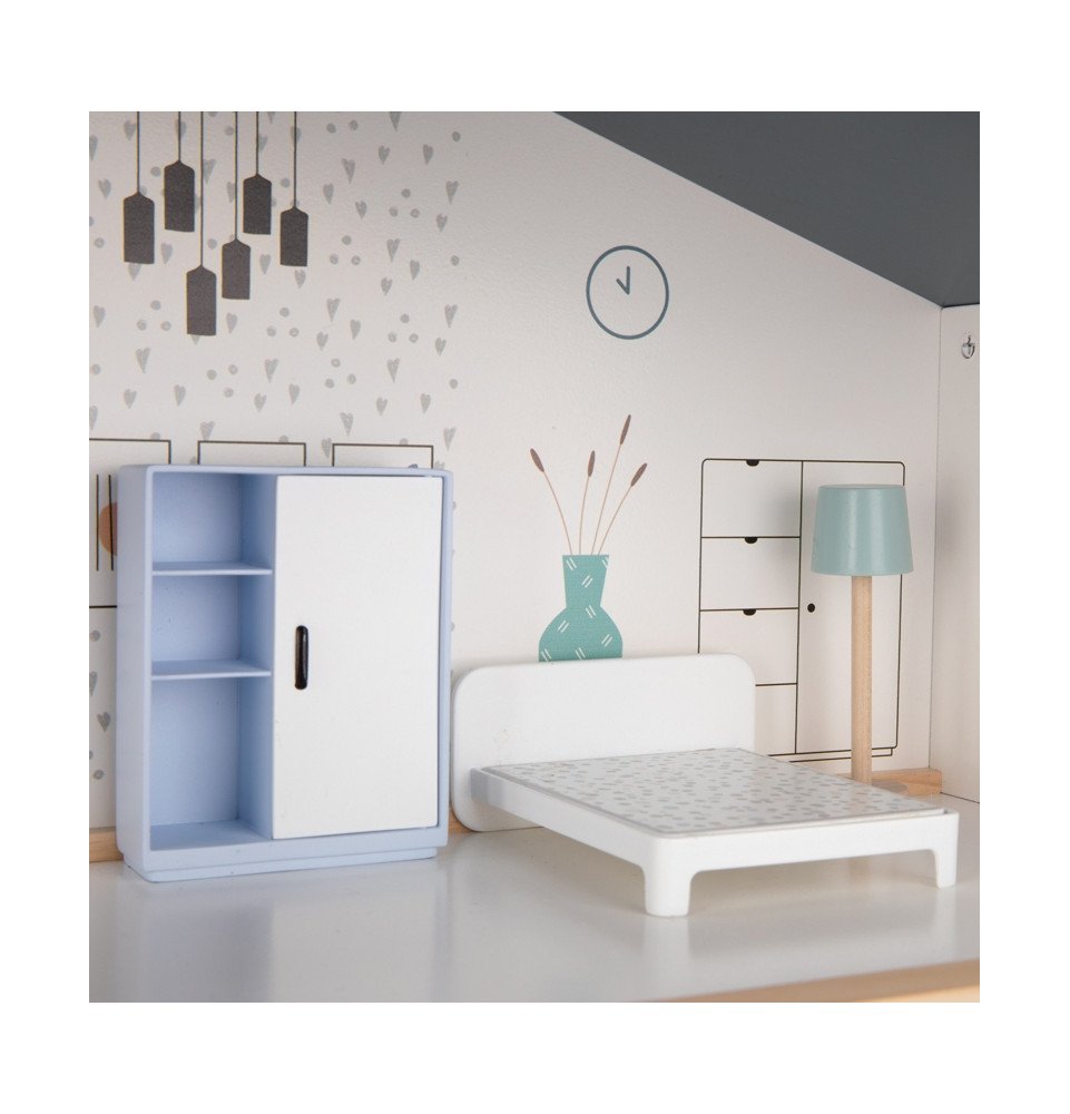 Medinis lėlių namelis su figūrėlėmis