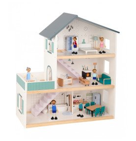 Medinis lėlių namelis su figūrėlėmis