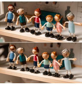 Medinis lėlių namelis su figūrėlėmis