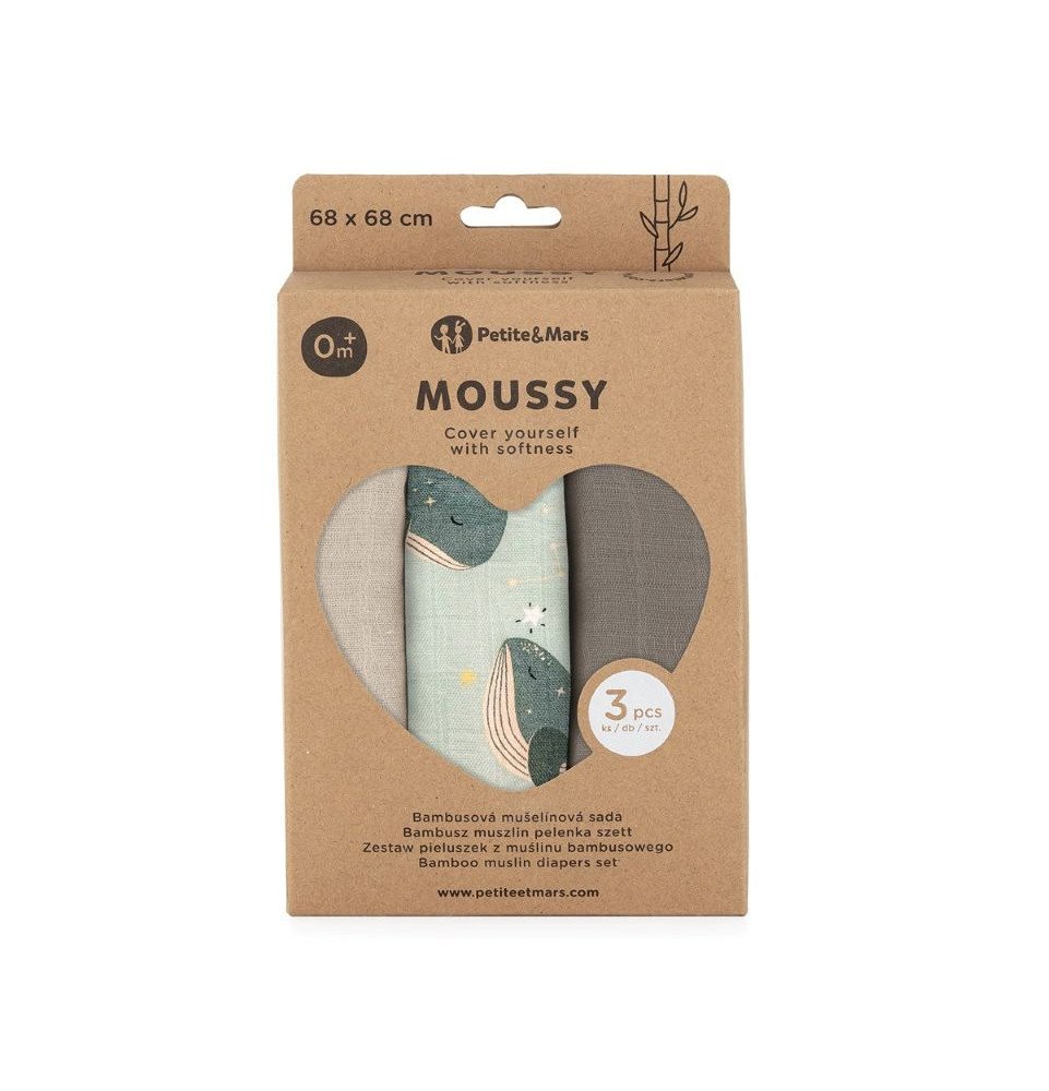 Bambukinių vystyklų rinkinys, 68 × 68 cm, 3 vnt.