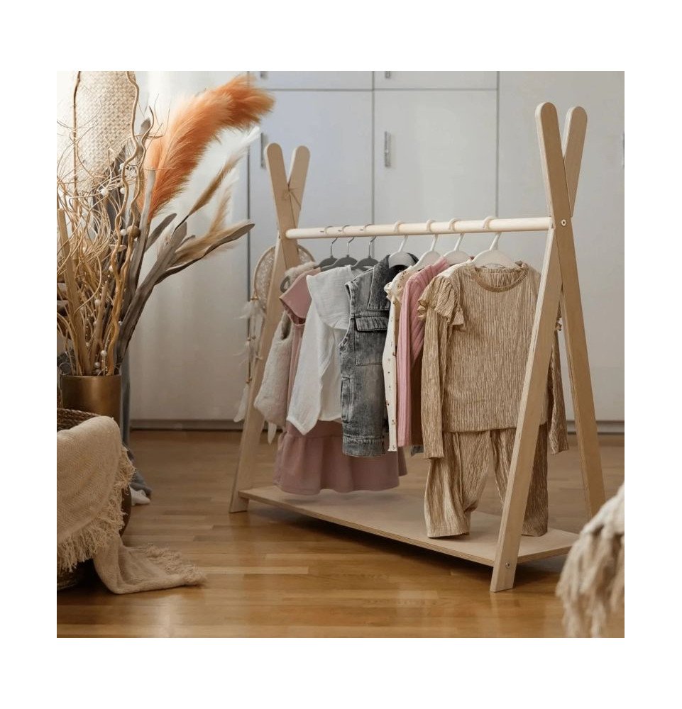 Medinė vaikiškų drabužių pakaba, natūralaus medžio