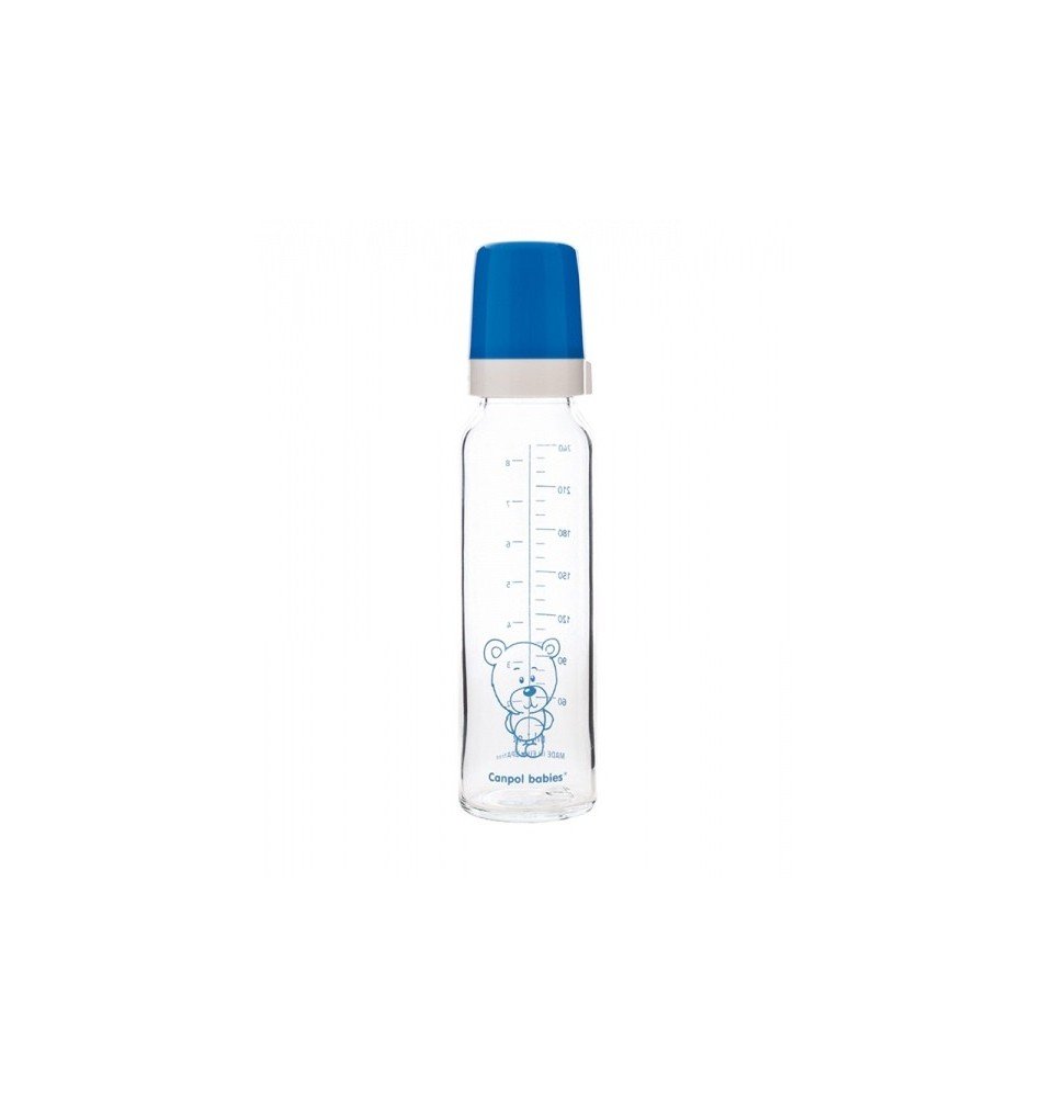 CANPOL BABIES buteliukas stiklinis, 12 mėn+, 240 ml, 42/101, mėlynas