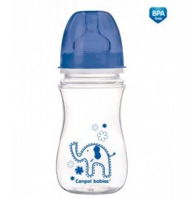CANPOL BABIES plataus kaklelio buteliukas EASYSTART, colorful animals, 3-6 mėn+, 240 ml, 35/206