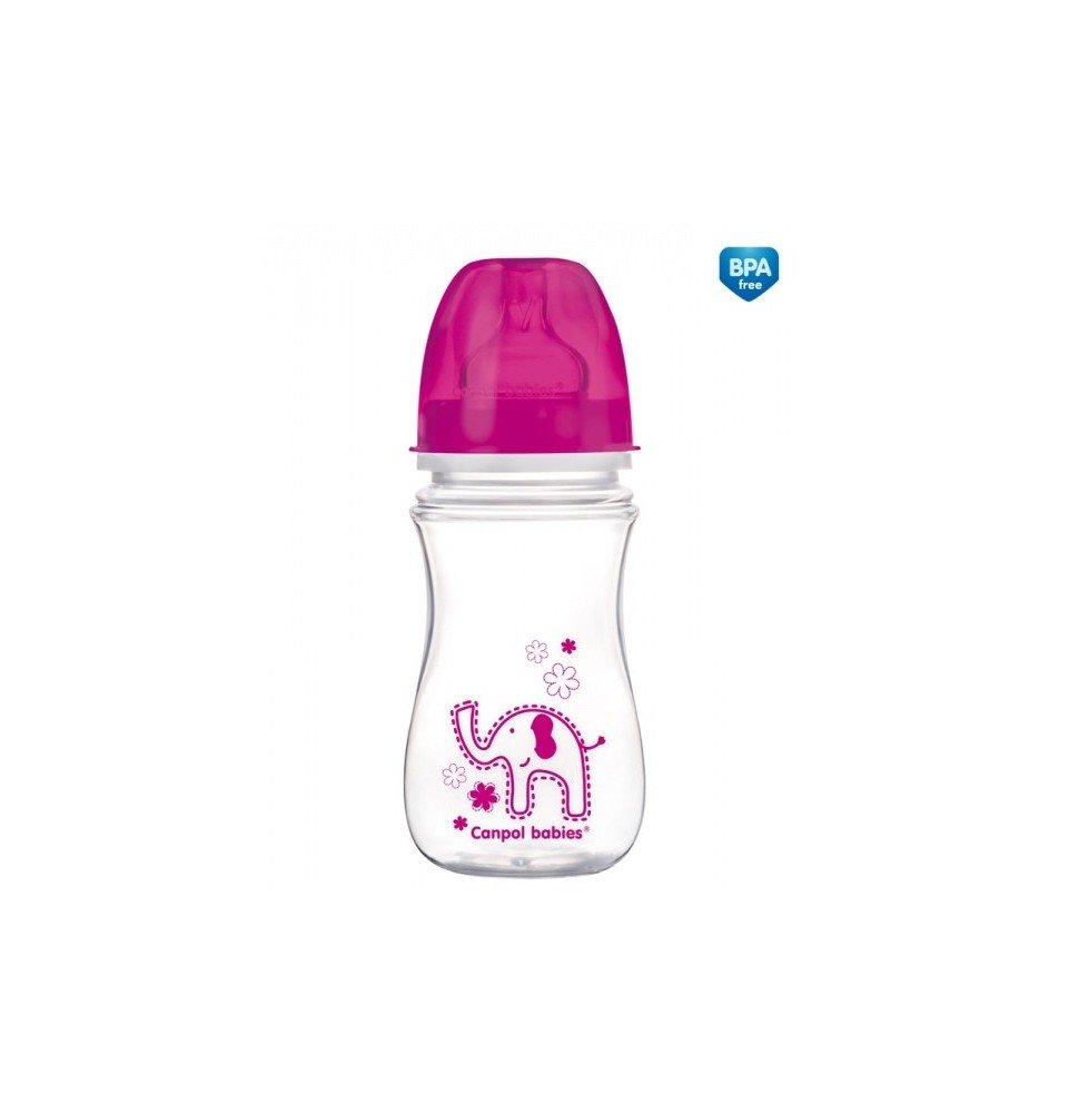 CANPOL BABIES plataus kaklelio buteliukas EASYSTART, colorful animals, 3-6 mėn+, 240 ml, 35/206