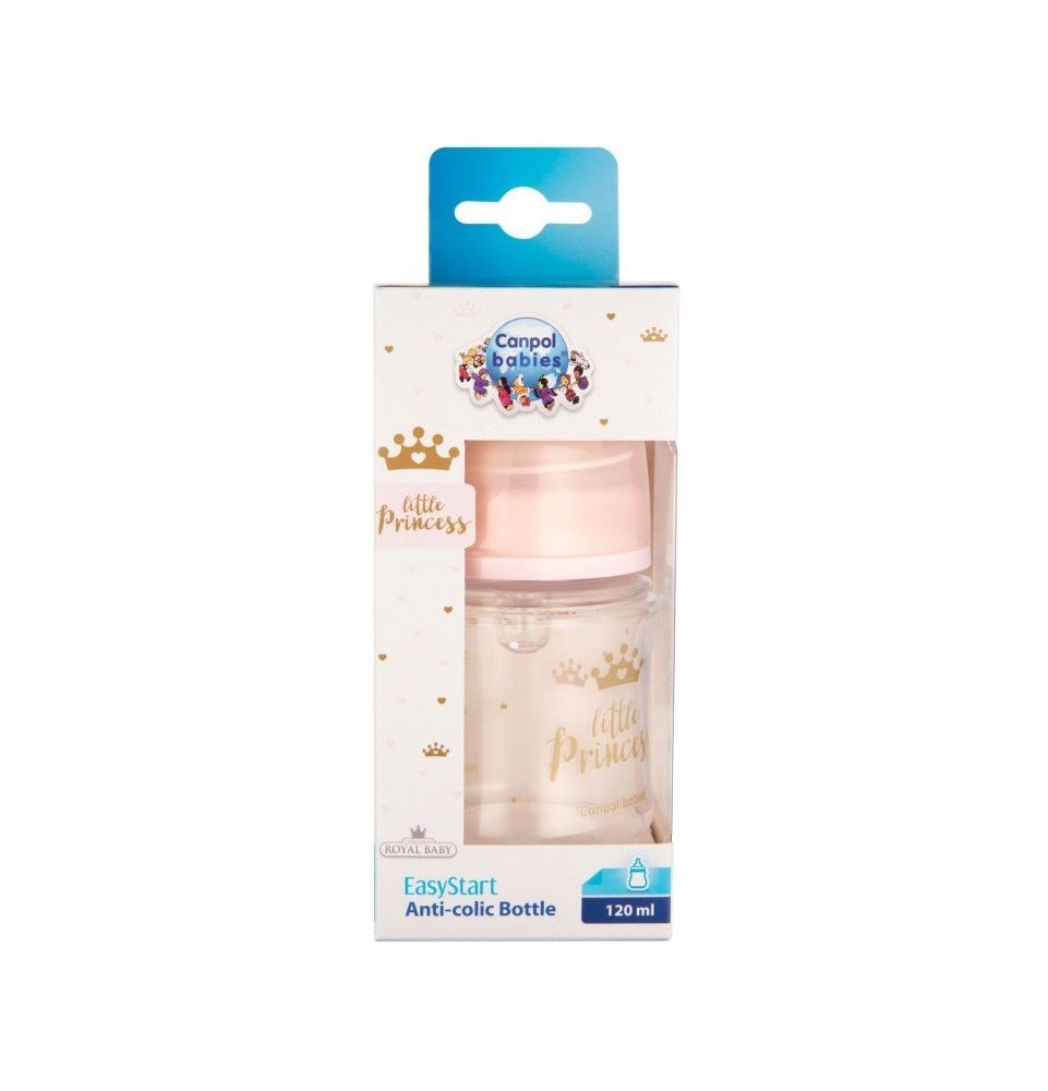 CANPOL BABIES plataus kaklelio buteliukas EASYSTART ROYAL BABY, 120 ml, 35/233_pin