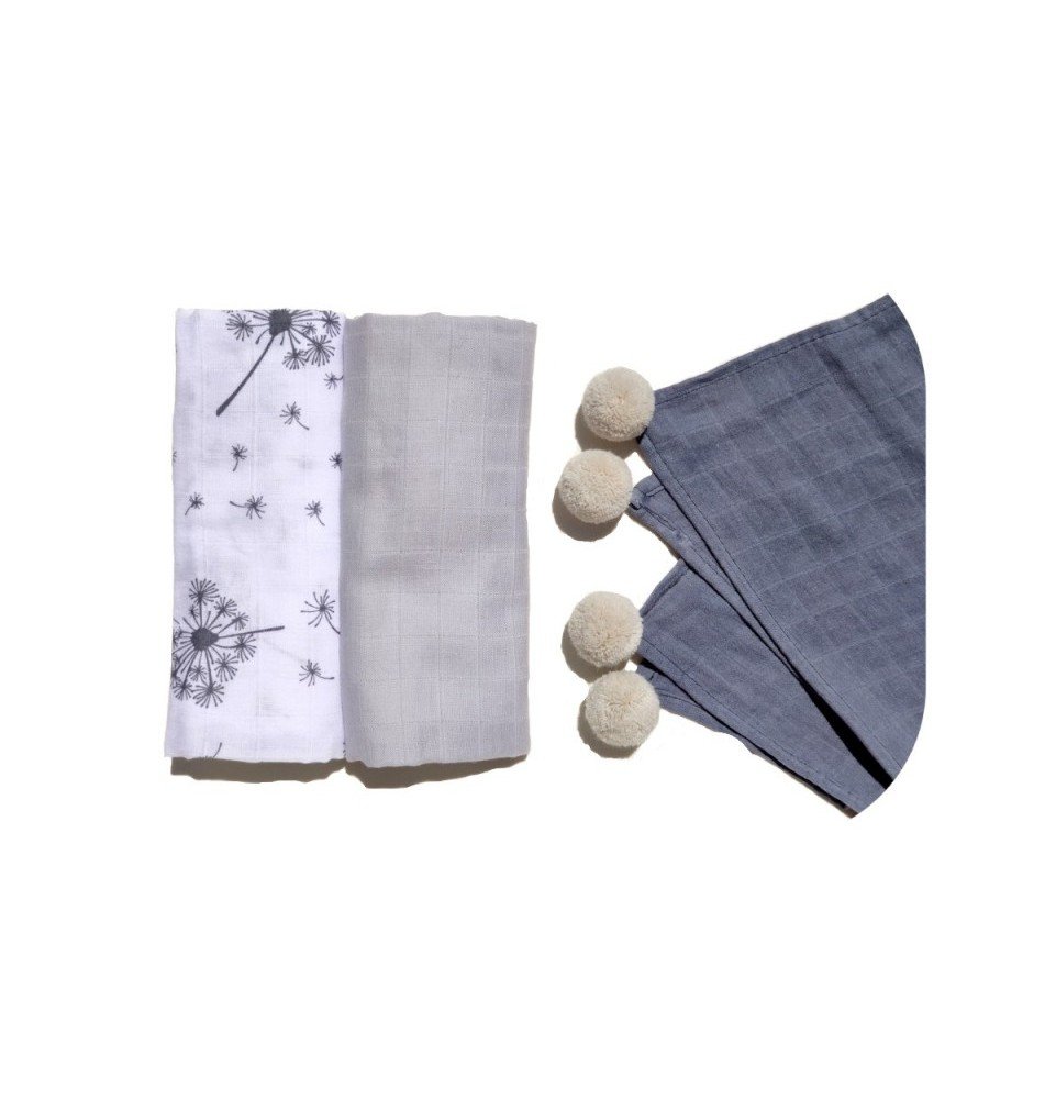 Muslino vystyklai kūdikiams, Grey, 3vnt.