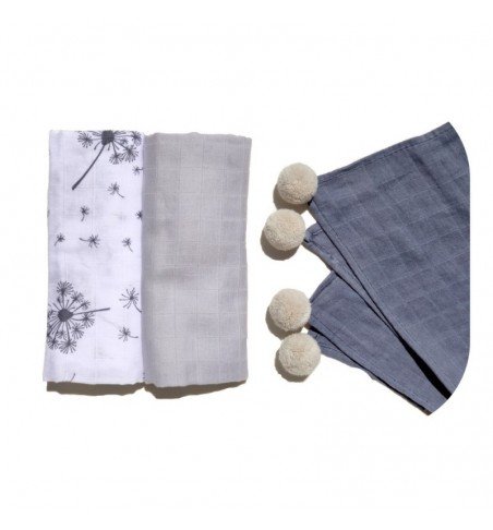 Muslino vystyklai kūdikiams, Grey, 3vnt.