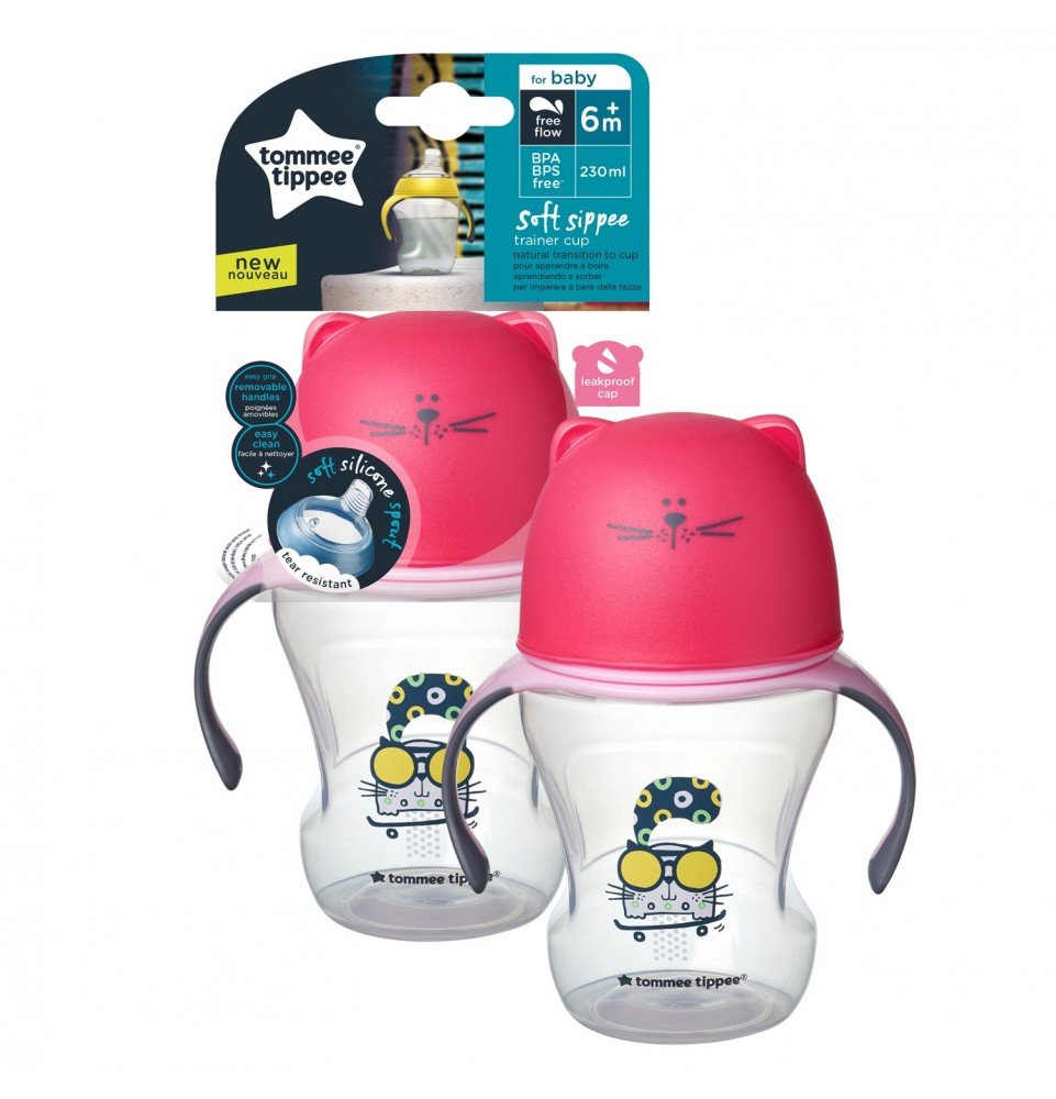 Mokomasis puodelis su silikoniniu snapeliu Tommee Tippee, Rožinis, 230ml, 6m+, 44718311