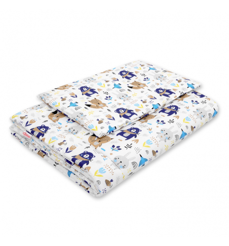 Antklodės ir pagalvės komplektas Bobono Navy blue teddy bears, 100x135