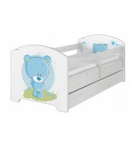 Vaikiška lova su stalčiumi Oscar Blue Teddy Bear, 140x70cm
