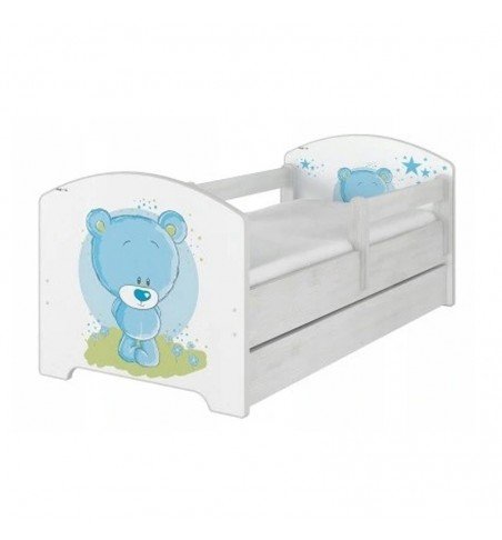 Vaikiška lova su stalčiumi Oscar Blue Teddy Bear, 140x70cm