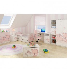 Vaikiška lova su stalčiumi Oscar Pink Teddy Bear, 140x70cm