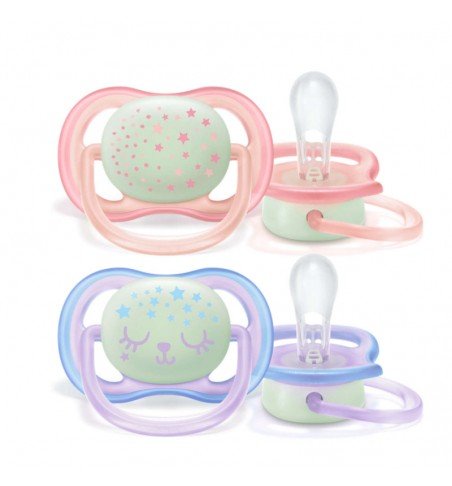 Silikoninis čiulptukas Philips Avent Ultra Air Night Time, 0-6 mėn., SCF376/12, 2 vnt.