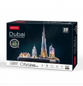 3D dėlionė su LED Cubicfun City Line Dubajus, (didelė), 182det.