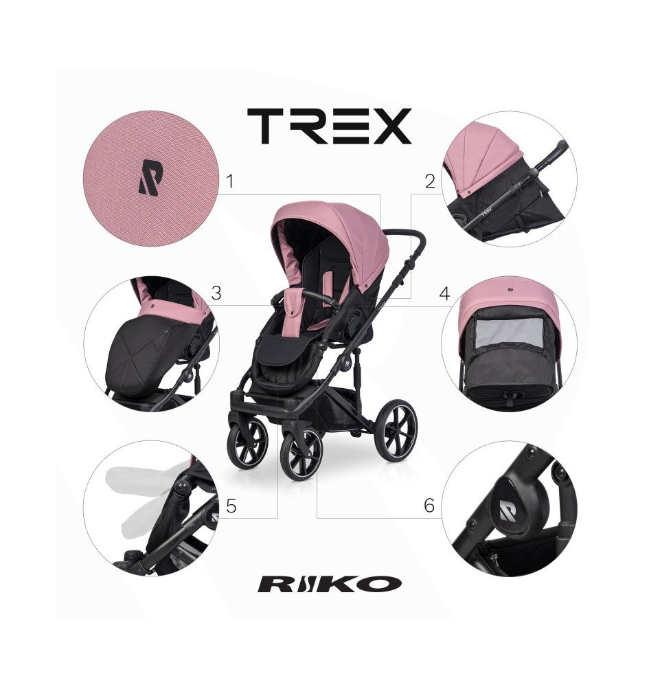 Universalus vežimėlis Riko Trex 3in1 Energy Pink