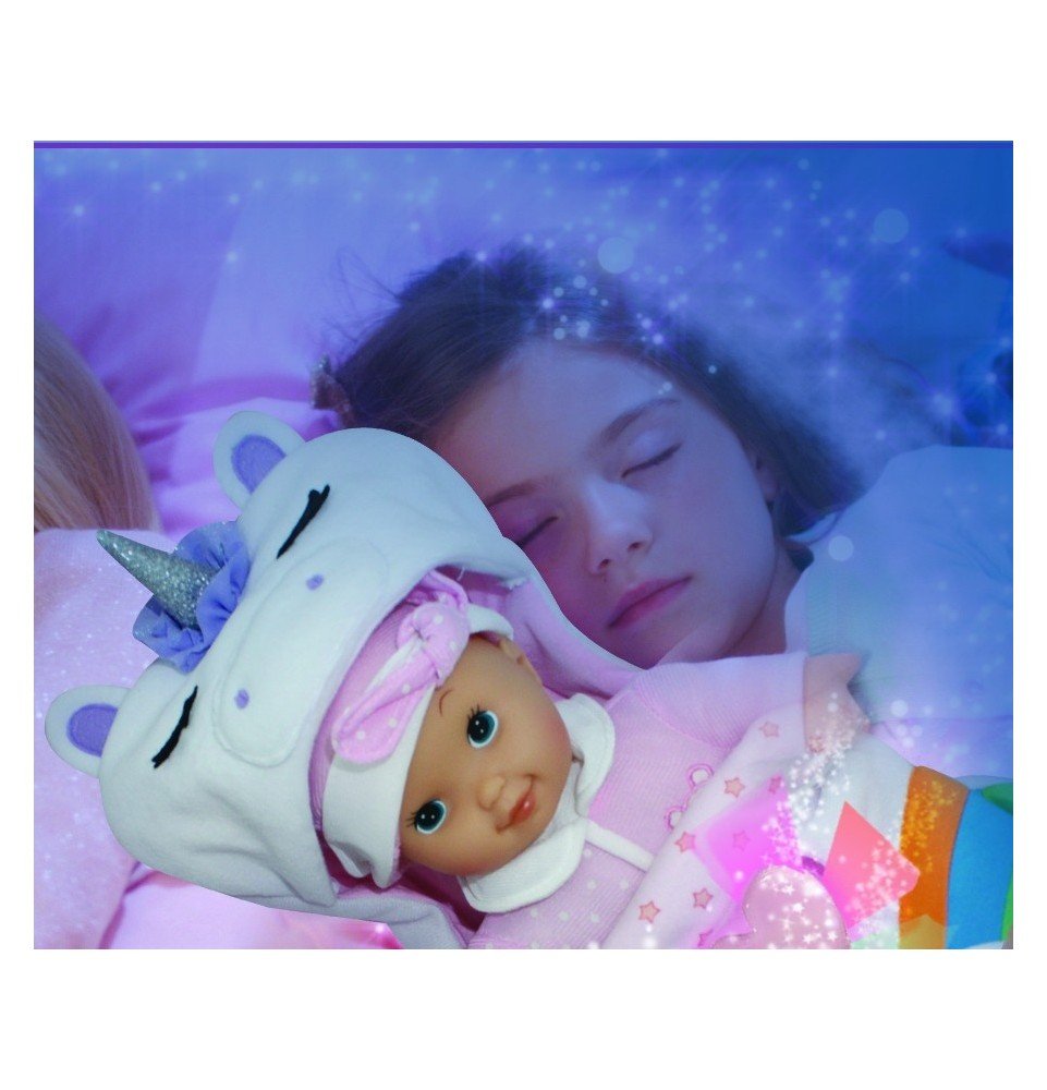 Lėlė-kūdikis su miegmaišiu, šviesa ir melodija Bambolina FB375