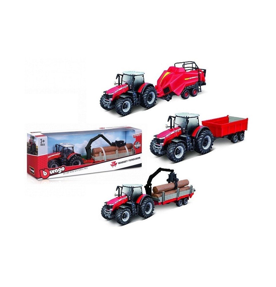 Ūkio traktorius su priekaba Bburago Massey Ferguson 10cm , 18-31850