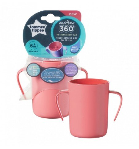 Mokomasis puodelis su rankenėlėmis Tommee Tippee Easi-Flow 360, 6m+, red, 44720512
