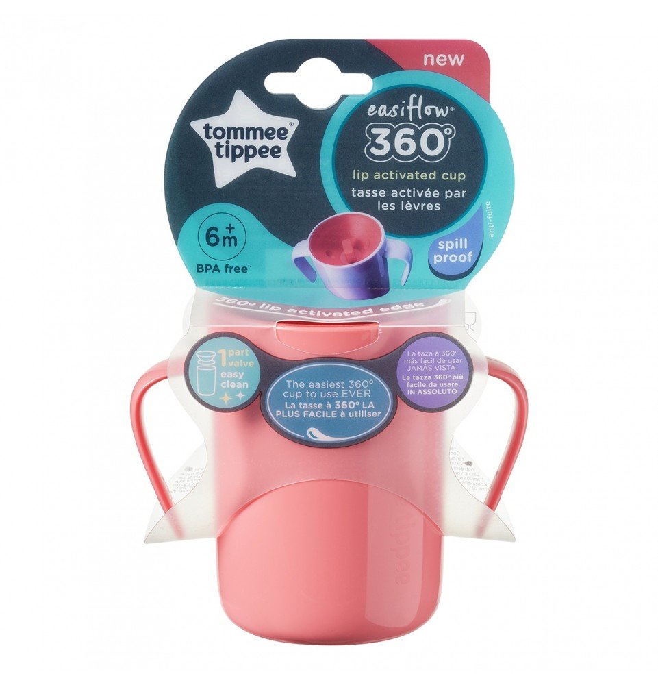 Mokomasis puodelis su rankenėlėmis Tommee Tippee Easi-Flow 360, 6m+, red, 44720512