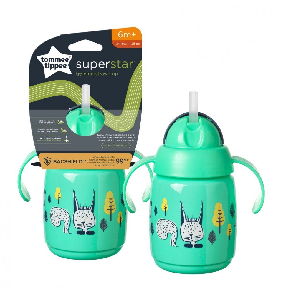 Mokomasis puodelis su šiaudeliu Tommee Tippee, 7m+, 300ml, green, 447830