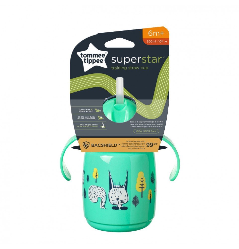 Mokomasis puodelis su šiaudeliu Tommee Tippee, 7m+, 300ml, green, 447830