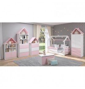 Vaikiška lova namelis su stalčiumi Pink 160×80cm