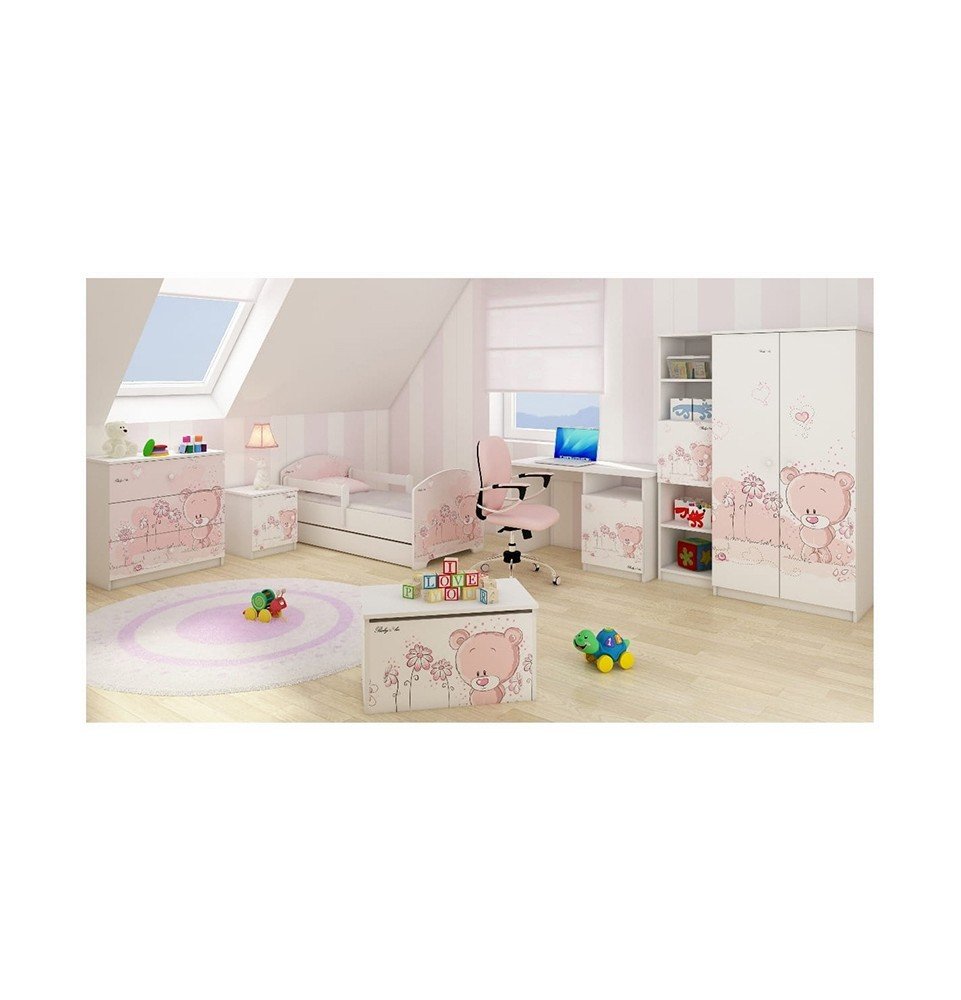 Vaikiška lova su stalčiumi Oskar X Pink Bear, 160x80cm