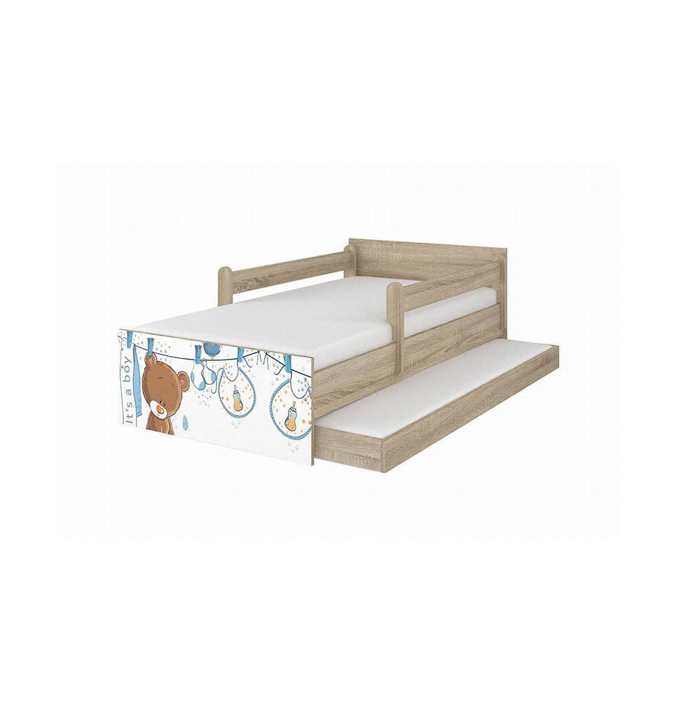 Dvivietė vaikiška lova su stalčiumi Max Washed Bear Wood, 180x90cm