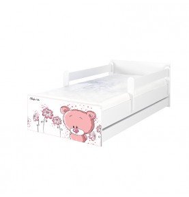 Dvivietė vaikiška lova su stalčiumi Max Pink Bear White, 180x90cm