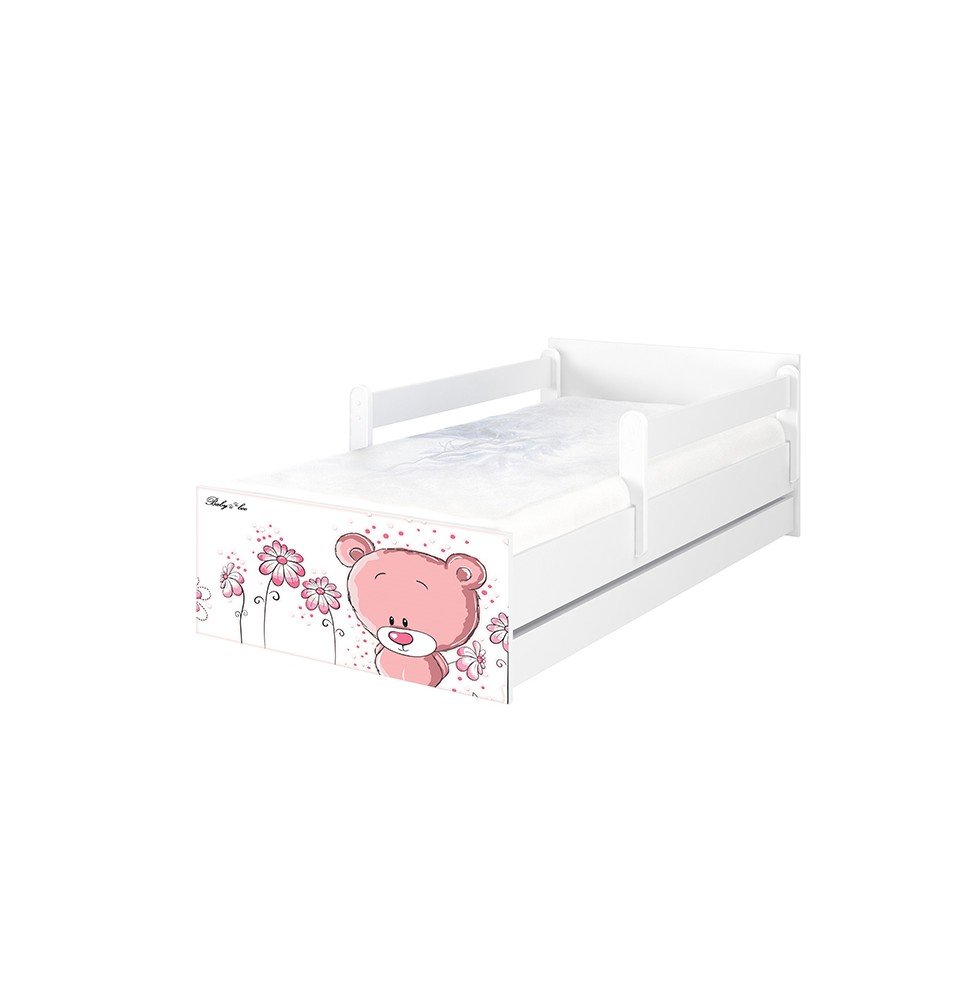 Dvivietė vaikiška lova su stalčiumi Max Pink Bear White, 180x90cm