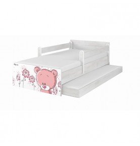 Dvivietė vaikiška lova su stalčiumi Max Pink Bear Grey, 180x90cm
