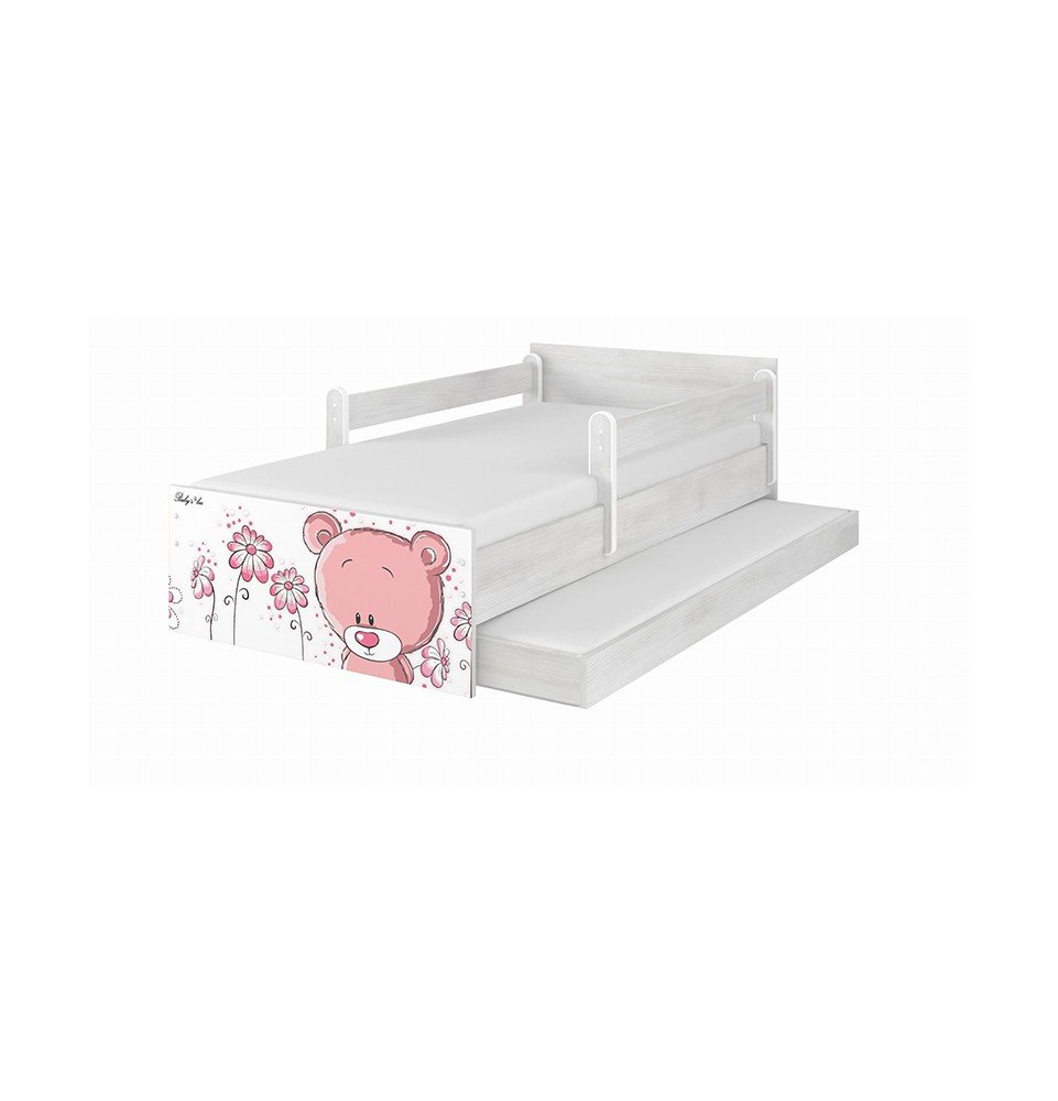 Dvivietė vaikiška lova su stalčiumi Max Pink Bear Grey, 180x90cm
