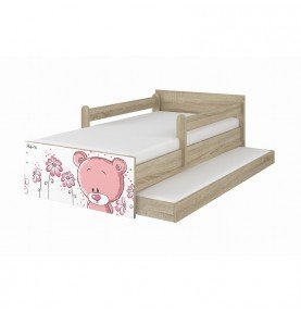 Dvivietė vaikiška lova su stalčiumi Max Pink Bear Wood, 180x90cm