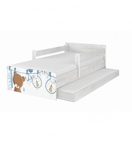 Dvivietė vaikiška lova su stalčiumi Max Washed Bear Grey, 160x80cm