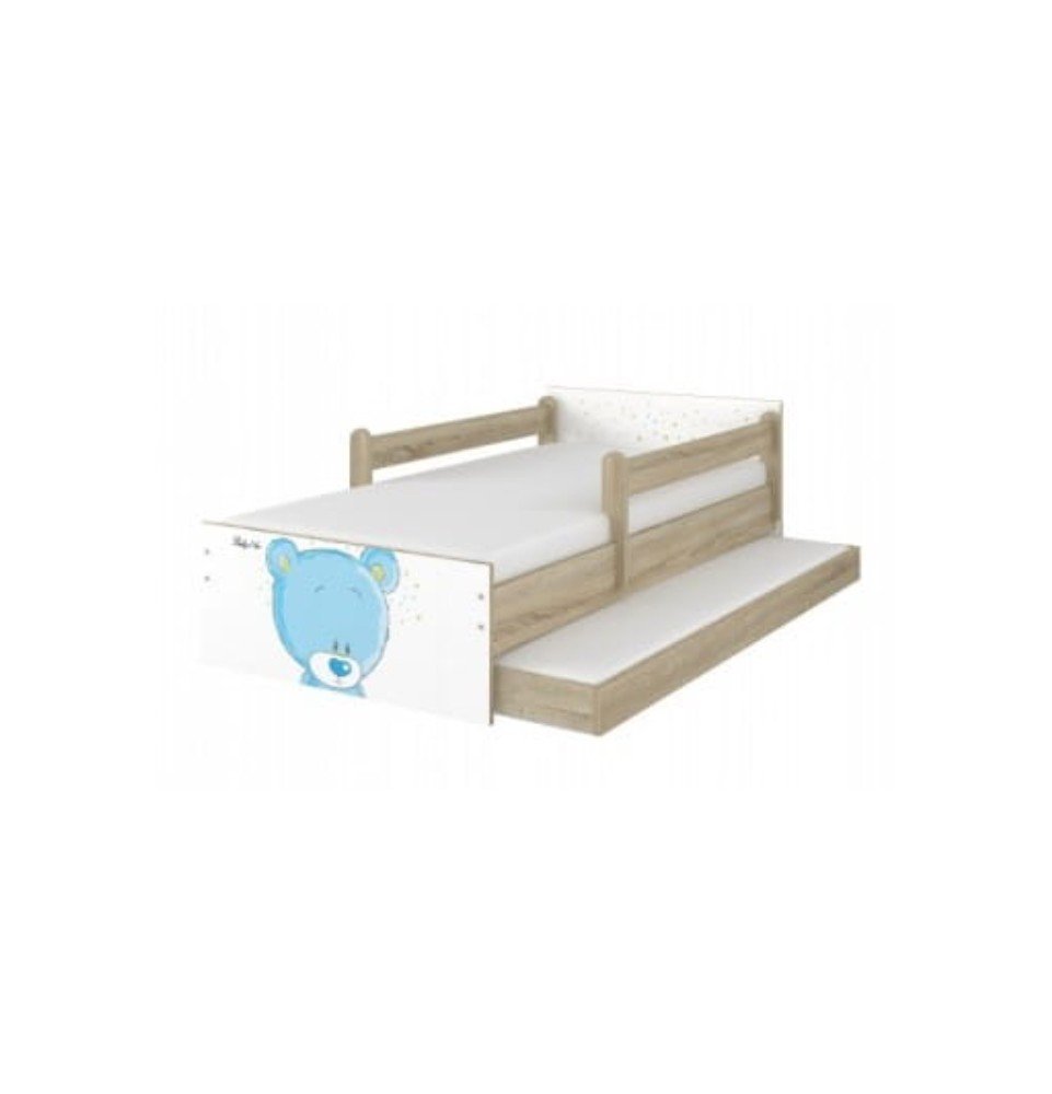 Dvivietė vaikiška lova su stalčiumi Max Blue Bear Wood, 160x80cm