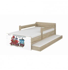 Dvivietė vaikiška lova su stalčiumi Max Train Wood, 160x80cm