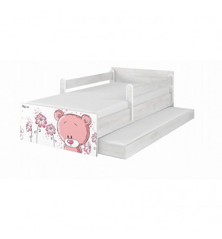 Dvivietė vaikiška lova su stalčiumi Max Pink Bear Grey, 160x80cm