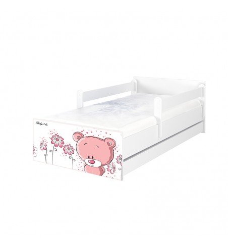 Dvivietė vaikiška lova su stalčiumi Max Pink Bear White, 160x80cm