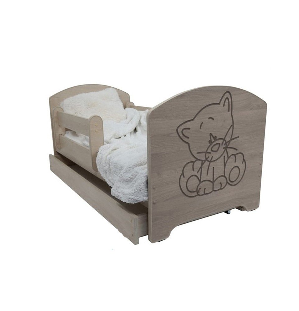 Dvivietė vaikiška lova su stalčiumi Oscar Decorated Cat, 160x80cm
