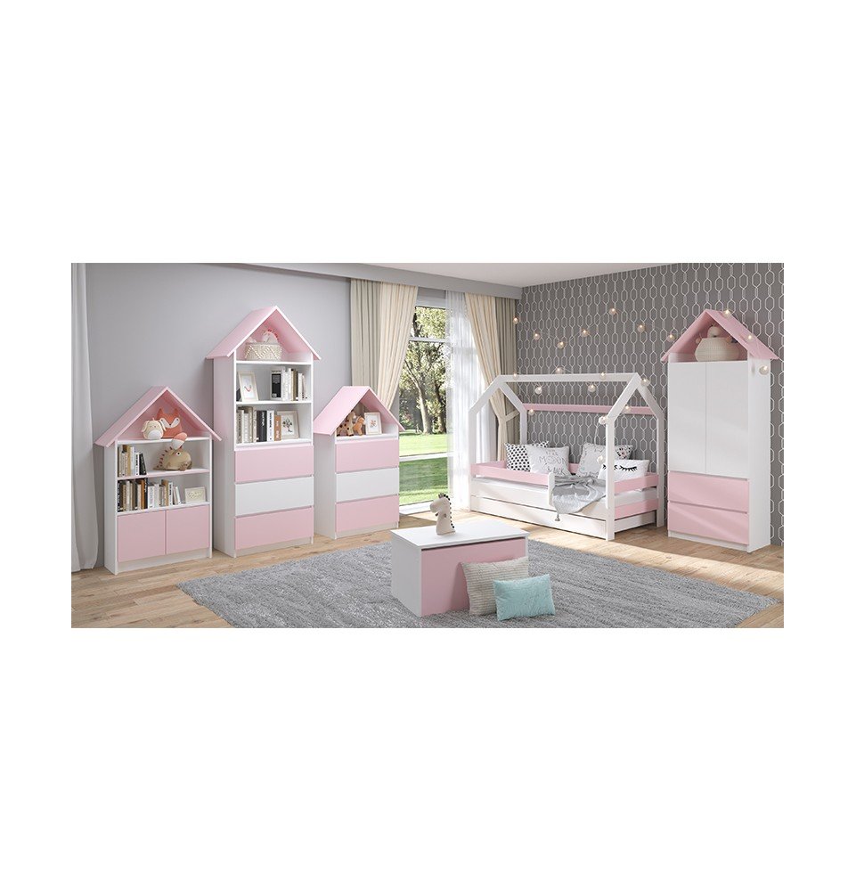 Vaikiška lova namelis su stalčiumi Pink 180×80cm