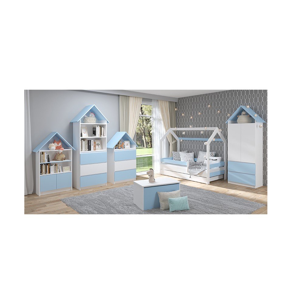 Vaikiška lova namelis su stalčiumi Blue 180×80cm